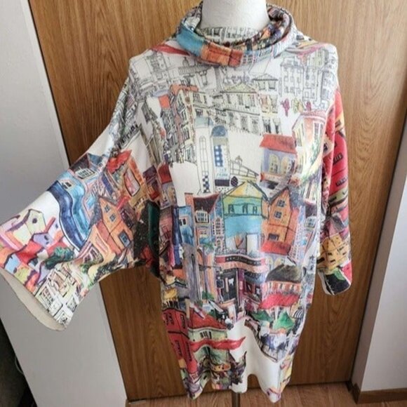 Inoah NWT Dolman  XS Village Pattern Cowl Neck Pullover - Picture 3 of 11